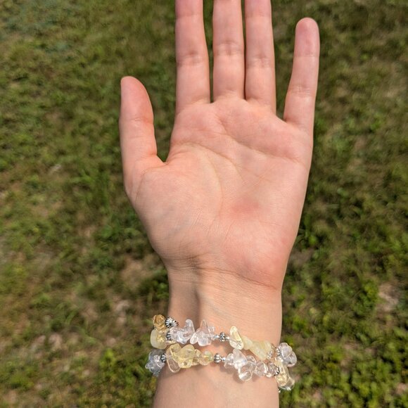 Citrine and Clear Quartz Crystal Gemstone Bracelet - Picture 12 of 13